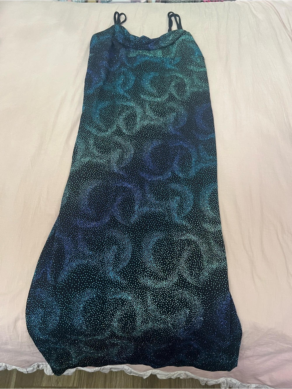 Vintage Teal and Black Glitter Maxi Dress